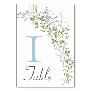 Spring Wildflowers Blue Green Wedding Table Number