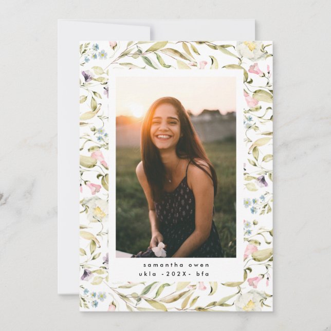 Spring Wildflowers Boho Photo University Grad Announcement (Front)