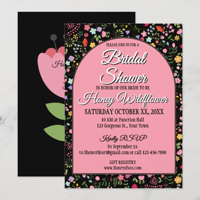 Spring Wildflowers Bridal Shower Black (Front/Back)