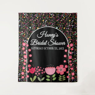 Spring Wildflowers Bridal Shower Design on Black Tapestry