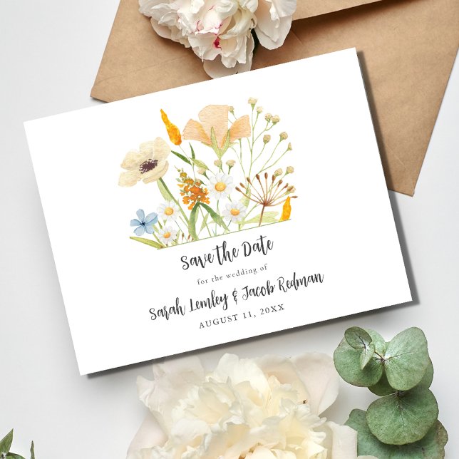 Spring Wildflowers Budget Wedding Save the Date Announcement Postcard (Spring Wildflowers Budget Wedding Save the Date Postcard)