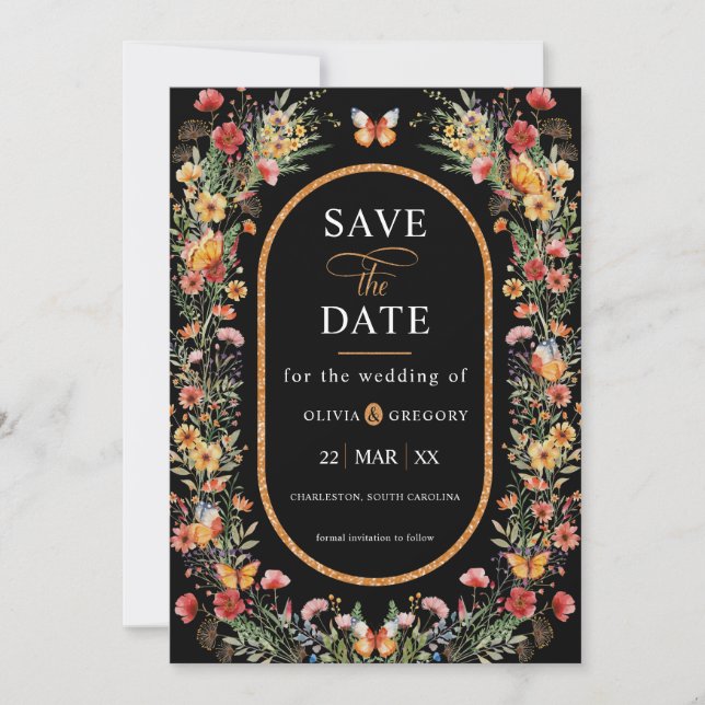 Spring Wildflowers Butterflies Photo Save the Date (Front)