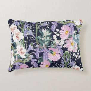 Spring Wildflowers: Dark Blue Vintage. Decorative Cushion