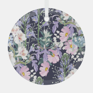 Spring Wildflowers: Dark Blue Vintage. Glass Tree Decoration