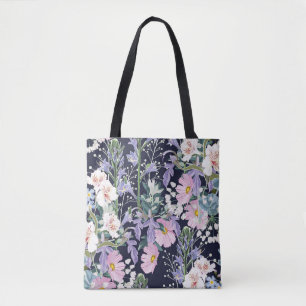 Spring Wildflowers: Dark Blue Vintage. Tote Bag