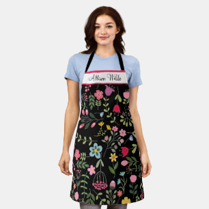 Spring Wildflowers Florals on Black Personalised Apron
