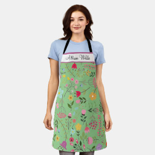 Spring Wildflowers Florals on Sage Personalised Apron
