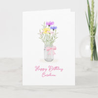 Spring Wildflowers in Mason Jar Vase Girl Birthday