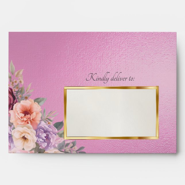 Spring Wildflowers & Leaf Monogram - Rose Pink Envelope (Front)