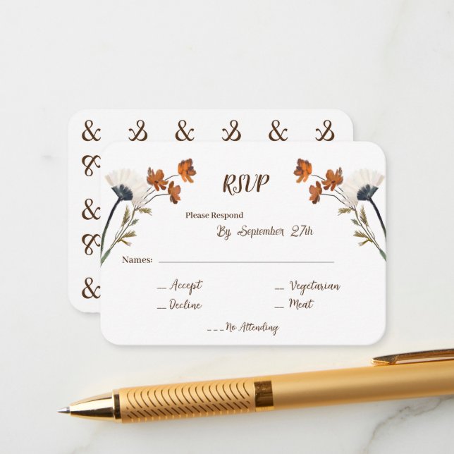 Spring Wildflowers Letter Background Wedding RSVP Enclosure Card (Front/Back In Situ)