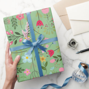 Spring Wildflowers on Garden Green Wrapping Paper