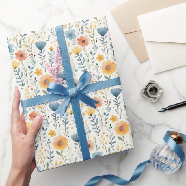 Spring Wildflowers on Off White Wrapping Paper (Gifting)