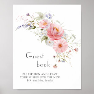 Spring Wildflowers Pink White Wedding Guest book