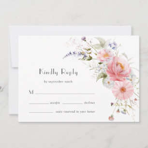 Spring Wildflowers Pink White Wedding RSVP Card