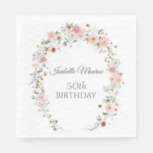 Spring Wildflowers Purple Pink 50th Birthday  Napkin