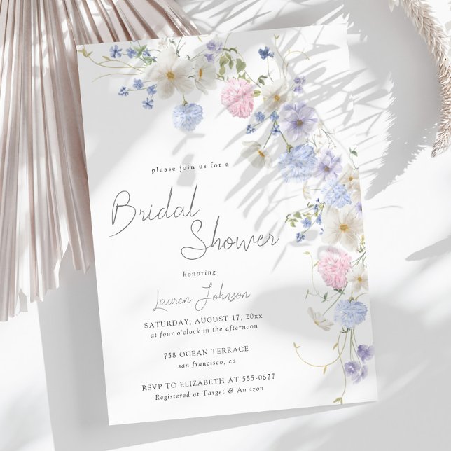 Spring Wildflowers Purple Pink Bridal Shower Invitation (Creator Uploaded)