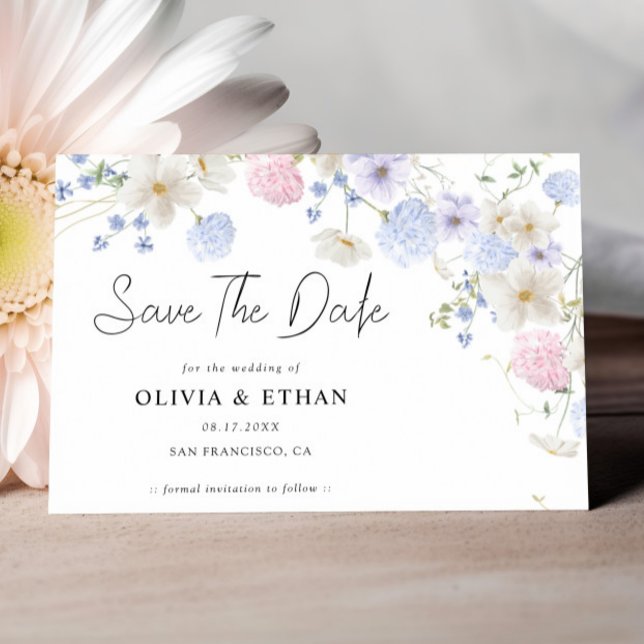 Spring Wildflowers Purple Pink Wedding Save The Date (Creator Uploaded)