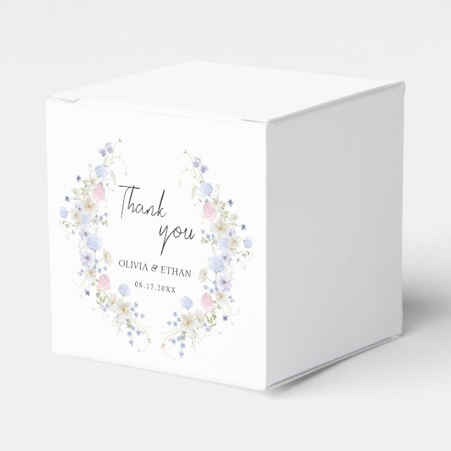 Spring Wildflowers Purple Pink Wedding Thank You Favour Box (Front Side)