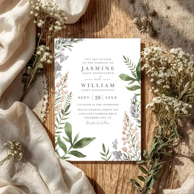 Spring Wildflowers Rustic Elegant QR Code Wedding Invitation (Creator Uploaded)