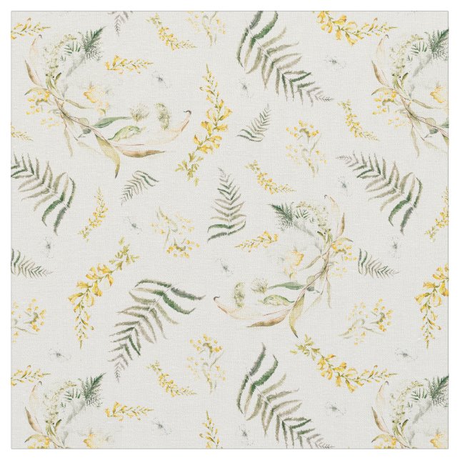 Spring Wildflowers Watercolor Boho Fabric (Close Up)