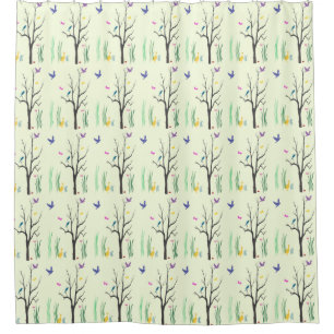 Spring with Birds and Butterflies Shower Curtain