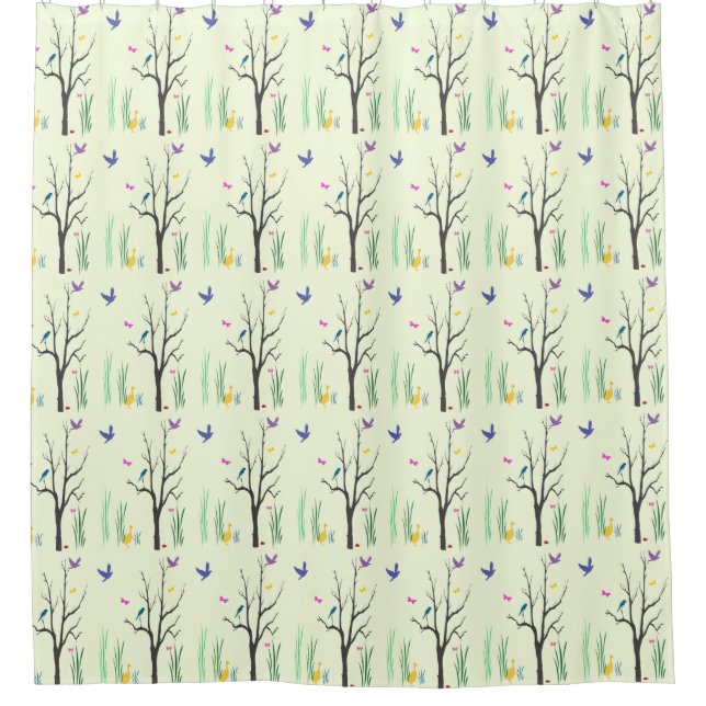 Spring with Birds and Butterflies Shower Curtain (Front)