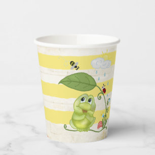 Spring with frog  paper cups