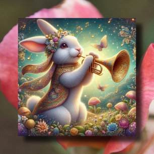 Spring Woodland Flowers Musical Easter Bunny  Holiday Card