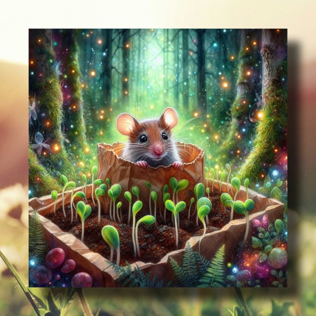 Spring Woodland Mouse Blooming Seedlings Easter Holiday Card (Creator Uploaded)