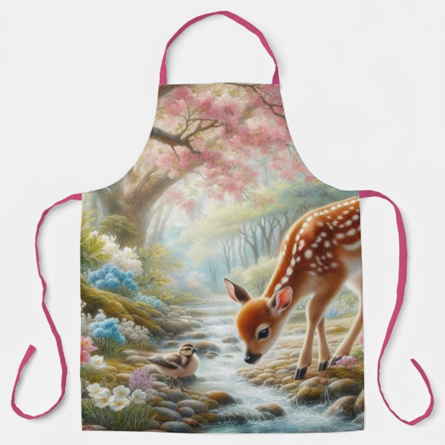 Spring woods with duck and fawn/deer  apron (Front)