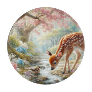 Spring woods with duck and fawn/deer cutting board