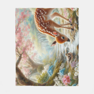 Spring woods with duck and fawn/deer  fleece blanket