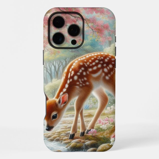 Spring woods with duck and fawn/deer  iPhone case (Back)