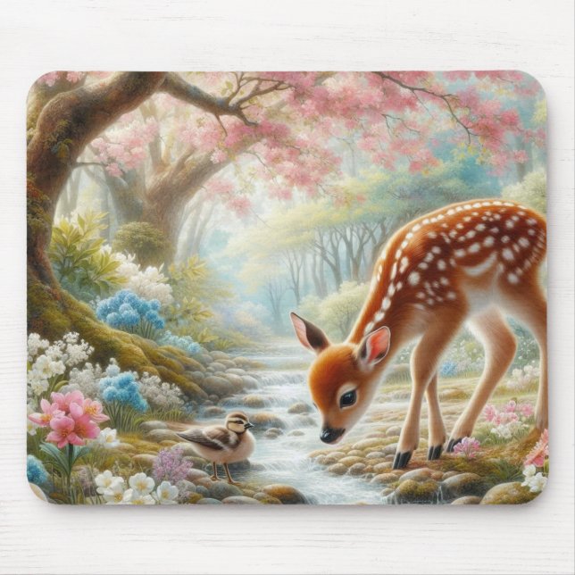 Spring woods with duck and fawn/deer  mouse pad (Front)