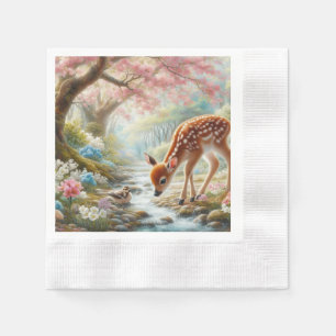 Spring woods with duck and fawn/deer napkin