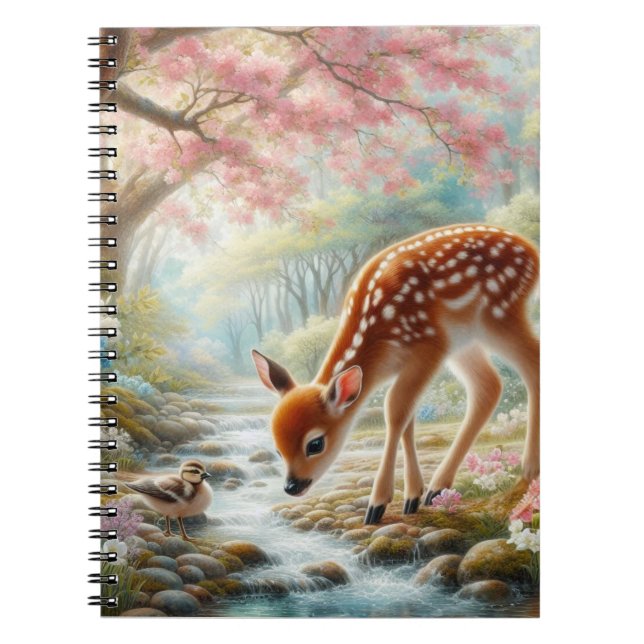 Spring woods with duck and fawn/deer  notebook (Front)