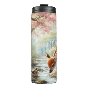 Spring woods with duck and fawn/deer thermal tumbler