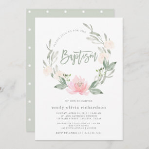 Spring Wreath   Watercolor Floral Baptism Invitation