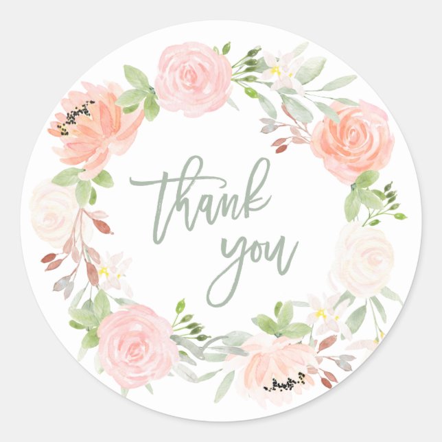 Spring Wreath | Watercolor Floral Wedding Classic Round Sticker (Front)