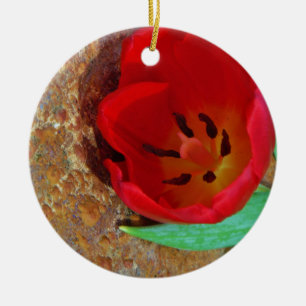 Spring yellow and Red Tulip Ceramic Tree Decoration