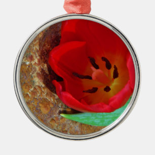 Spring yellow and Red Tulip Metal Ornament