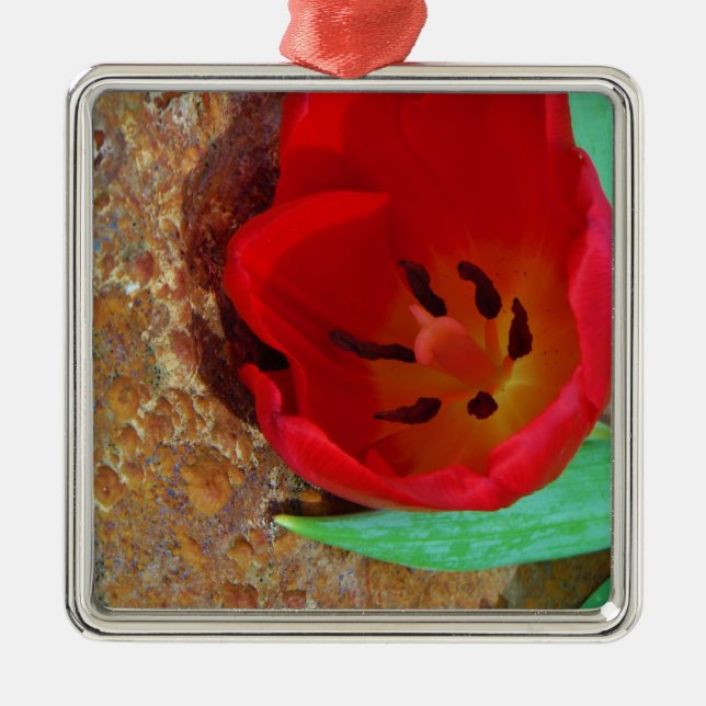 Spring yellow and Red Tulip Metal Tree Decoration (Front)