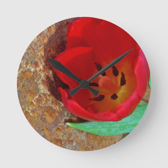 Spring yellow and Red Tulip Round Clock (Front)