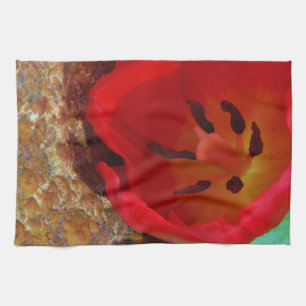 Spring yellow and Red Tulip Tea Towel