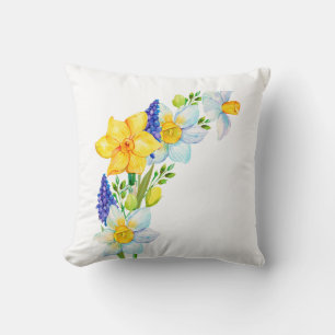 Spring Yellow Blue Flowers Bunch Cushion