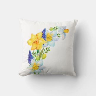 Spring Yellow Blue Flowers Bunch Cushion