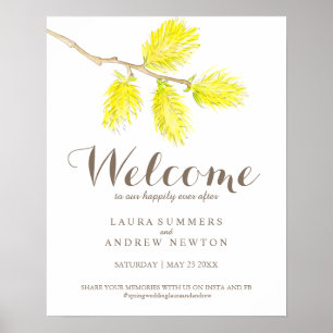 Spring yellow catkins wedding welcome poster