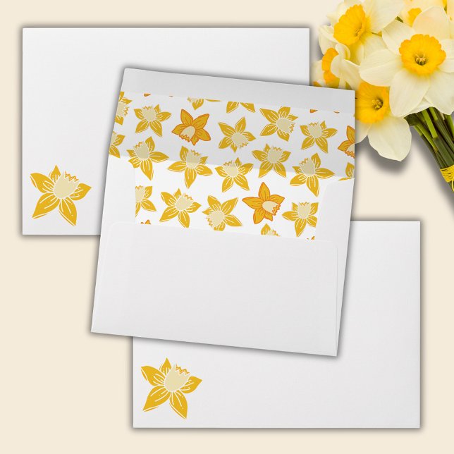 Spring Yellow Daddodil Envelope (Daffodil spring floral lined envelopes)