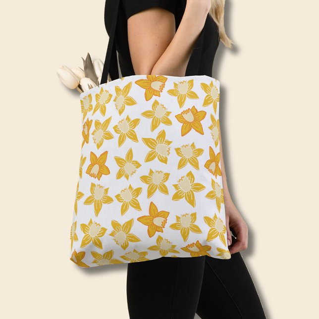 Spring Yellow Daffodil Floral Pattern Tote Bag (Daffodil spring floral tote bag)