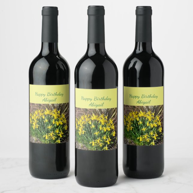 Spring Yellow Daffodils Birthday  Wine Label (Bottles)